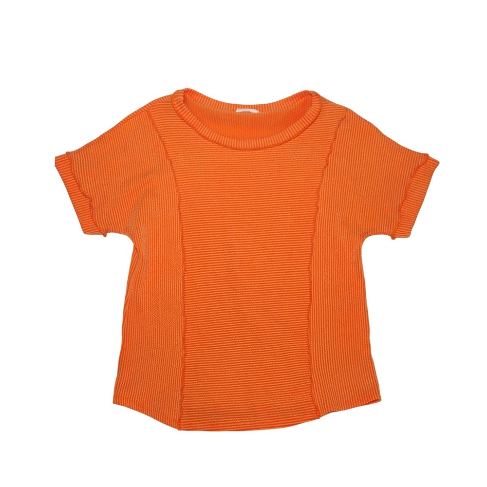 BOM BOM Orange Textured Knit Short Sleeve Top Made in USA Women's‎ M